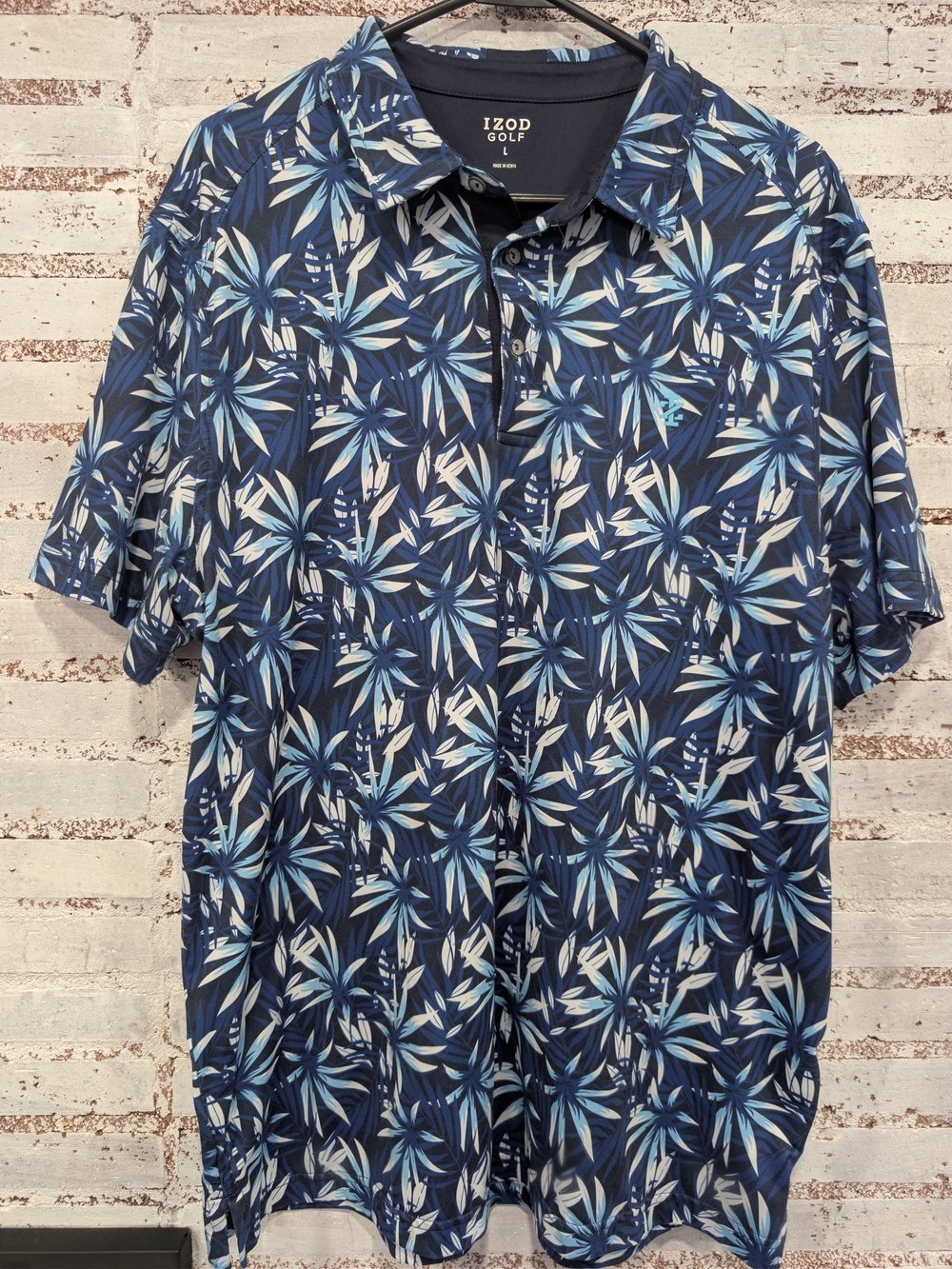 Izod Navy Blue Tropical Print Polo